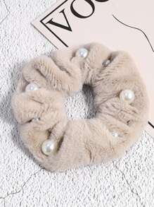 Faux Pearl Decor Fuzzy Scrunchie - Multicolor - View 2