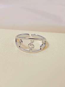 1入組時尚不銹鋼音符裝飾戒指適合女士日常裝飾 - 銀色 - 查看 1