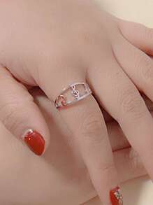 1入組時尚不銹鋼音符裝飾戒指適合女士日常裝飾 - 銀色 - 查看 2