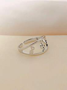 1入組時尚不銹鋼音符裝飾戒指適合女士日常裝飾 - 銀色 - 查看 4