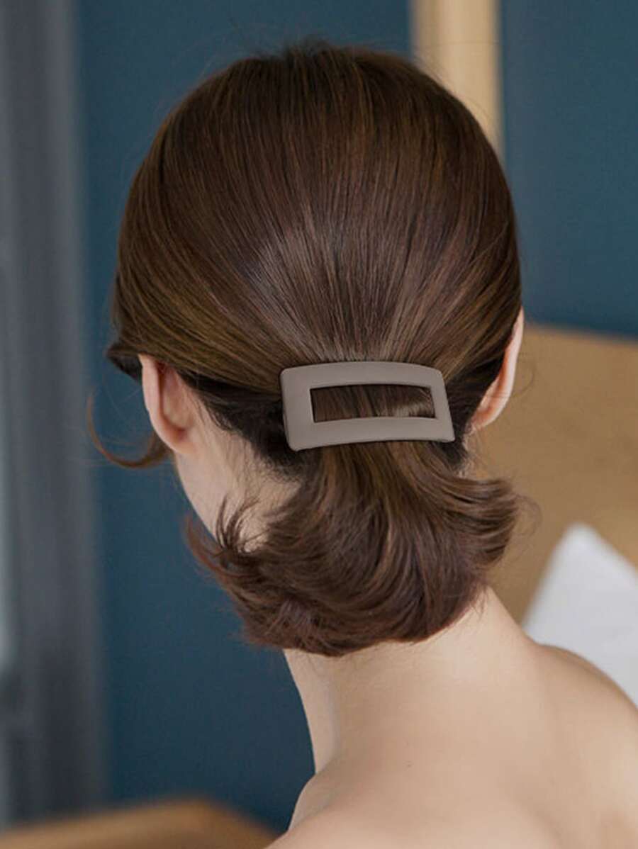 1入中碼女士素色極簡夾子，帶彈簧適合日常休閒使用 - 咖啡 - 查看 1