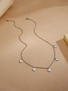 Letter Detail Heart Charm Necklace - Silver - View 2