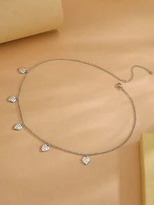 Letter Detail Heart Charm Necklace - Silver - View 3