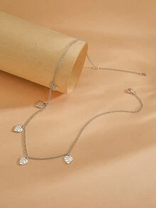 Letter Detail Heart Charm Necklace - Silver - View 5