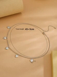 Letter Detail Heart Charm Necklace - Silver - View 6