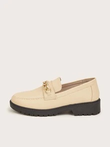 Chain Decor Flat Loafers - Apricot - View 2