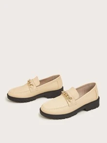 Chain Decor Flat Loafers - Apricot - View 4