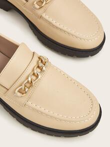 Chain Decor Flat Loafers - Apricot - View 5