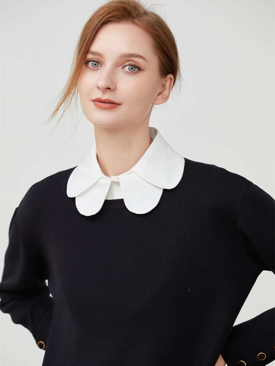 前紐扣假領子 - 白色 - 查看 1