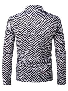 Manfinity 男士滿版印花半拉鏈POLO衫 - 黑與白 - 查看 2