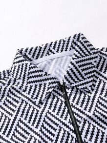 Manfinity 男士滿版印花半拉鏈POLO衫 - 黑與白 - 查看 6