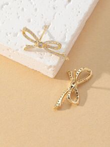 Cubic Zirconia Bow Stud Earrings - Yellow Gold - View 2