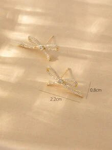 Cubic Zirconia Bow Stud Earrings - Yellow Gold - View 3