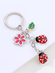 1pc Women's Personalized Alloy Drip Oil Flower Beetle Keychain, Metal Rhinestone Ladybug Keychain, Lucky Clover Heart Shaped Women Keychain Bag Accessories Lanyards With Id Holder Car Accessories Bag Charms - Multicolor - View 2