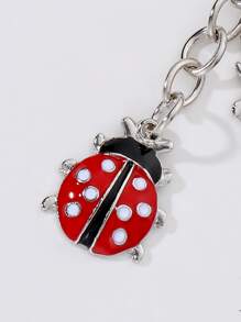 1pc Women's Personalized Alloy Drip Oil Flower Beetle Keychain, Metal Rhinestone Ladybug Keychain, Lucky Clover Heart Shaped Women Keychain Bag Accessories Lanyards With Id Holder Car Accessories Bag Charms - Multicolor - View 3