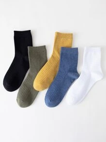 5pairs Men Solid Crew Socks - Multicolor - View 1