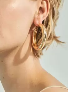 2pcs/set Thick Circle Hip-hop Rock Earrings - Yellow Gold - View 2