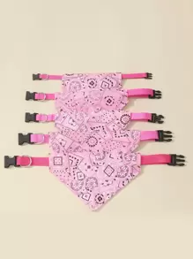 1pc Adjustable Printed PU Triangle Pet Bib For Medium-Sized Dogs Including Leash Hook - Pink - View 5