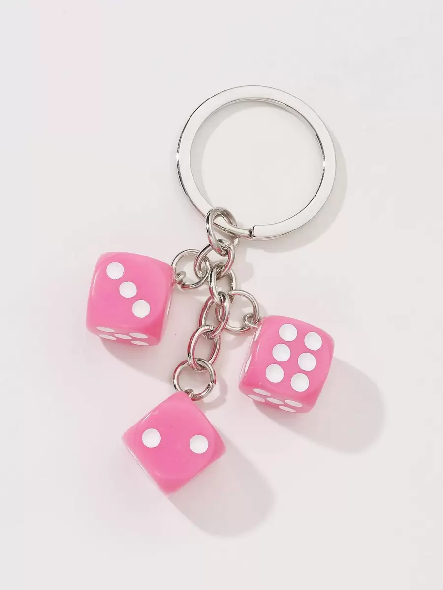 1pc Women's Resin Dice Keychain, Personalized Acrylic Resin Geometric Cube Dice DIY Accessory - Pink - View 1
