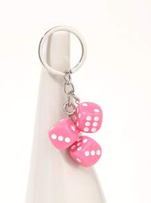 1pc Women's Resin Dice Keychain, Personalized Acrylic Resin Geometric Cube Dice DIY Accessory - Pink - View 2