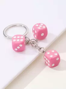 1pc Women's Resin Dice Keychain, Personalized Acrylic Resin Geometric Cube Dice DIY Accessory - Pink - View 4