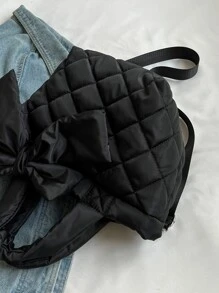 Quilted Pattern Shoulder Tote Bag With Coin Purse - Black - View 5