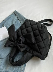 Quilted Pattern Shoulder Tote Bag With Coin Purse - Black - View 7