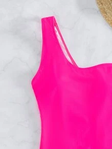 SHEIN Swim Cut-Out Knot One Shoulder One Piece Swimsuit,Summer Beach