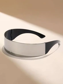 1pc Plastic Frame Wrapped Silver Fashion Glasses - Silver - View 1