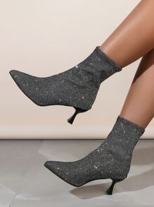 金屬亮絲尖頭酒杯高跟靴子 - 彩色 - 查看 3