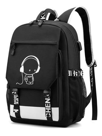 卡通字母圖案大容量背包書包書包適合學校戶外新生大二初中高中低年級高年級學生便攜式輕便筆記本電腦隔層