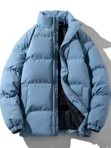 Manfinity Homme Abrigo acolchado con bolsillos sesgados para hombre de talla grande