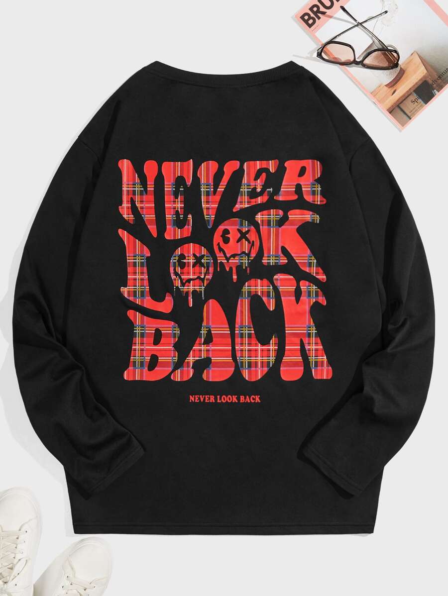 Manfinity Men Plus Slogan & Cartoon Graphic Tee - Black - View 1