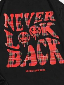 Manfinity Men Plus Slogan & Cartoon Graphic Tee - Black - View 3