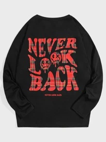 Manfinity Men Plus Slogan & Cartoon Graphic Tee - Black - View 5