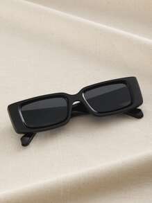 适合夏季海滩度假、户外、旅行的方形框架太阳镜 - 黑色 - 查看 5