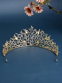 Rhinestone & Flower Decor Bride Headband - Gold - View 2