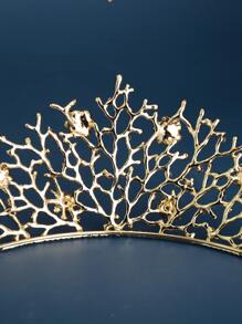 Rhinestone & Flower Decor Bride Headband - Gold - View 3