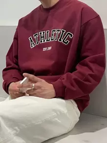 DAZY Men Cotton Letter Graphic Drop Shoulder Sweatshirt,Fall Clothes - Burgundy - View 4