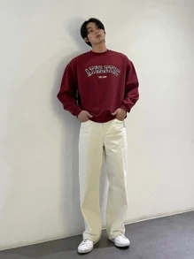 DAZY Men Cotton Letter Graphic Drop Shoulder Sweatshirt,Fall Clothes - Burgundy - View 5