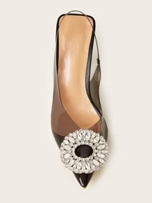 Zapatos de salón con tira trasera y decoración de diamantes de imitación, tacones negros de fiesta para mujer con decoración de diamantes y tira trasera - Negro - Ver 5