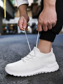 Men Knit Detail Lace-up Front Sneakers - White - View 5