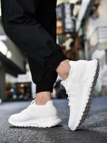 Men Knit Detail Lace-up Front Sneakers - White - View 3