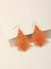 Hollow Out Geometric Drop Earrings - Orange - View 1