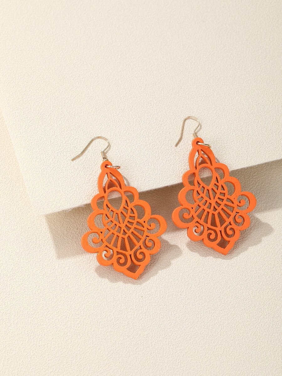 Hollow Out Geometric Drop Earrings - Orange - View 1