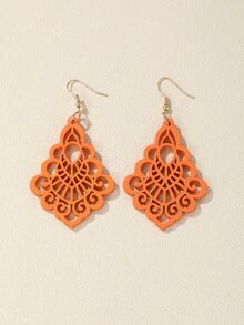Hollow Out Geometric Drop Earrings - Orange - View 2