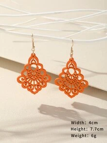 Hollow Out Geometric Drop Earrings - Orange - View 3