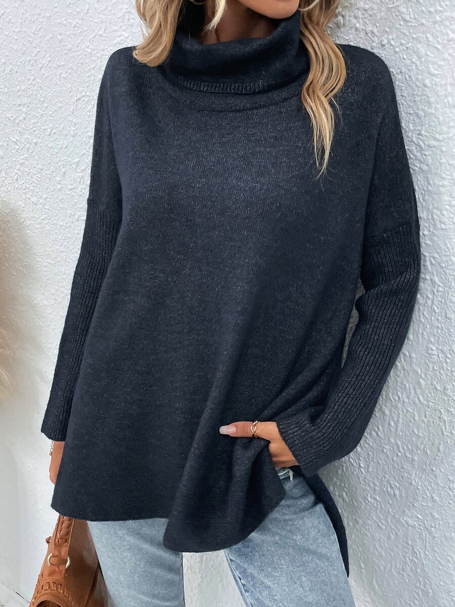 Jersey cuello alto de hombros caídos - Azul Marino - Ver 1