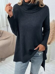 Jersey cuello alto de hombros caídos - Azul Marino - Ver 3