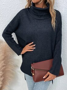 Jersey cuello alto de hombros caídos - Azul Marino - Ver 4